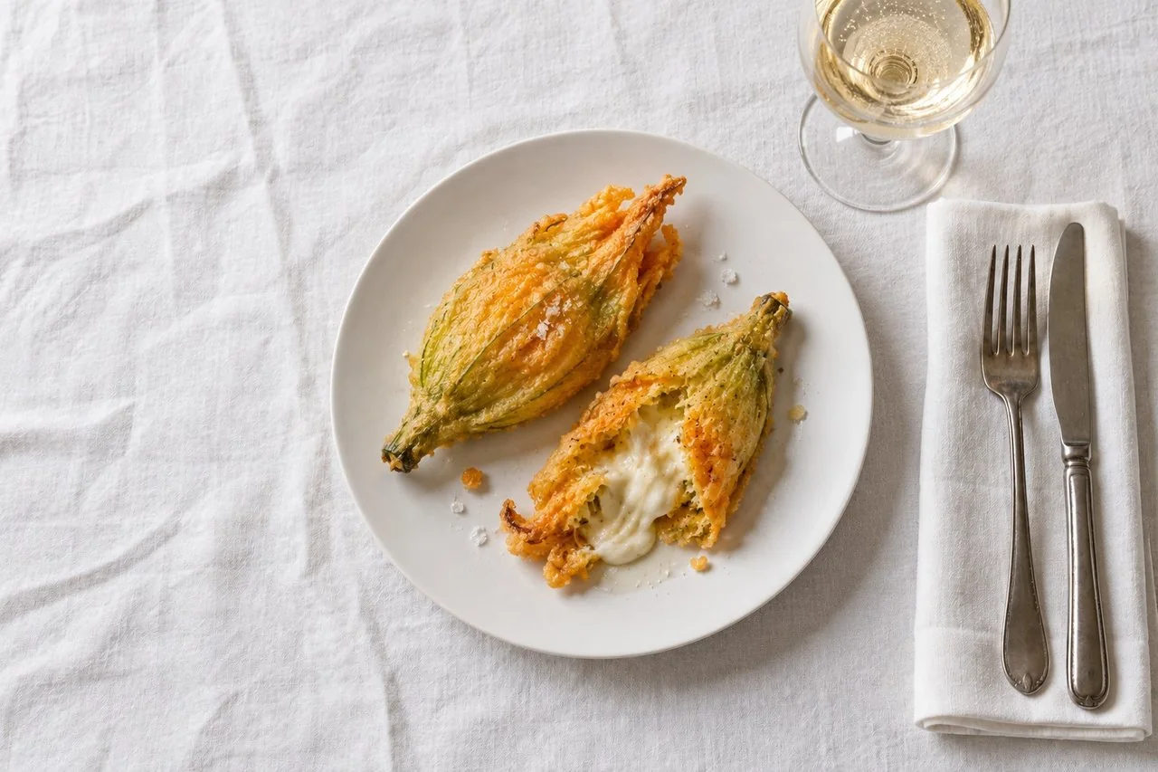 Fiori di zucca fritti ripieni di mozzarella